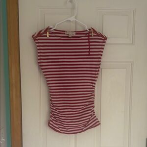 Michael Kors Red and White Ruched Sleeveless Blouse